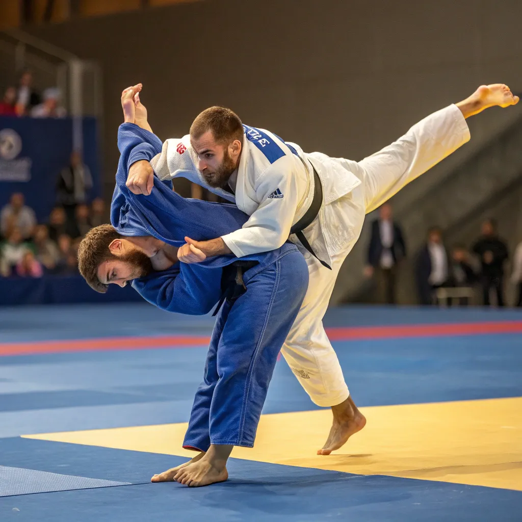 Judo practitioner executing a throw